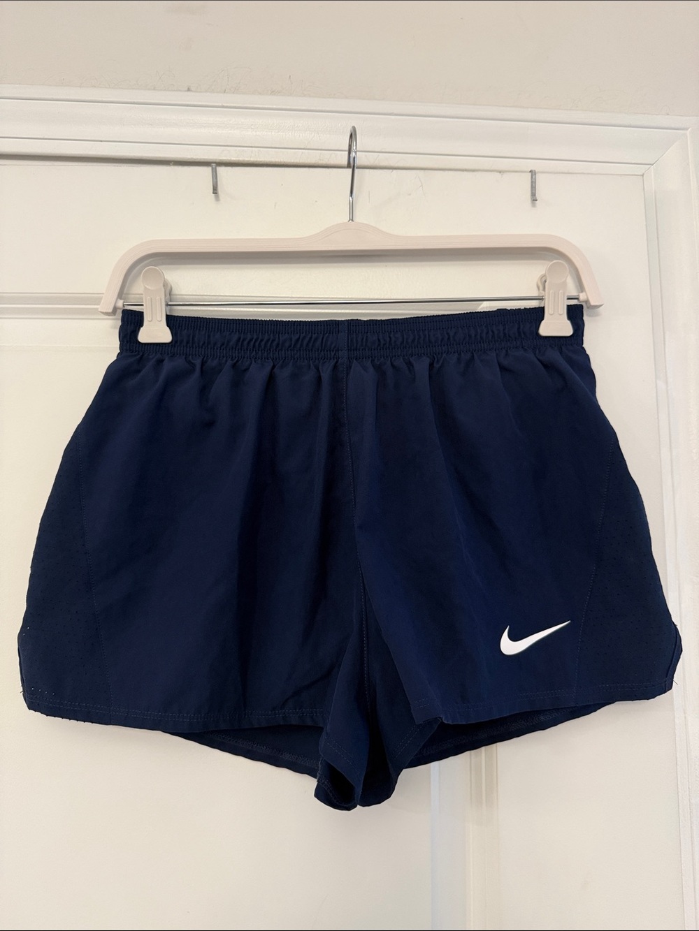 Nike Women's Navy Athletic Shorts with White Swoosh